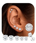 KALVICA 5 Paar Ohrringe Silber 925 Set für Damen hypoallergene Chirurgenstahl Ohrringe mit flachem Verschluss runde Zirkonia Kugel Tragus Conch Helix Piercings Gold/Silber 3/4/5/6/7 mm