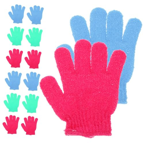 FRCOLOR 14 Stück Duschhandschuh für Körperpeeling und Rückenmassage in Gelb Weiß Flieder Grün Orange Rosa Rosarot mit Porentiefem Reinigungseffekt und Hochwertigem Zufällige Farbe