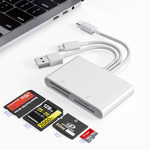 4-in-1 SD Kartenleser für Phone, Lightning/USB-C/USB-A Memory Stick Pro Duo Adapter für SD/XD/Micro SD/MS, Multi-Kartenleser für iPhone/Android/iPad/MacBook/PC