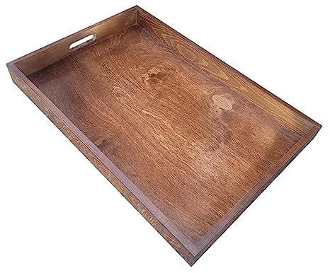 Grand plateau en bois marron 60 x 40 x 6 cm - Plateau de service rustique - Parfait pour la cuisine ou le bureau
