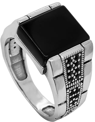 Ulex Premium 925 Sterling Silber Ringe Herren Siegelring mit schwarzem Onyx und funkelnden Zirkonias edler Ring Männermode stylisch modern Größe 55