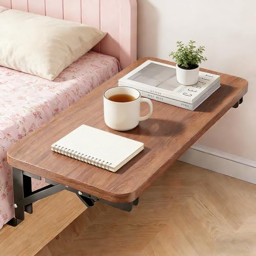 Zinueen Klappbarer Nachttisch zum Einhängen ans Bett, Bettorganizer & Schwebende Bettablage aus Holz (30x20cm) - Platzsparendes Nachtkästchen & Regal für Studentenwohnheim (Walnuss)