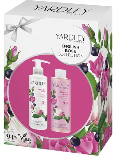 Tropical Gold Yardlley English Rose Body Wash & Body Lotion Set – Moisturizing, Floral Scent, Skincare Gift Set
