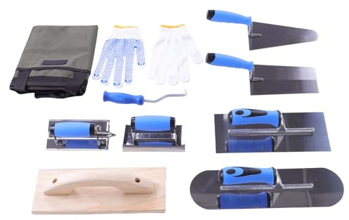 Yechiry Set di Utensili Manuali per Muratura, Kit di Cazzuole per Cemento da 10 Pezzi, Set di Cazzuole per Finitura e Piscina con Galleggiante in Legno, Molatrice per Cemento, Scanalatrice,
