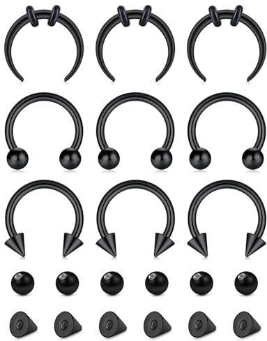 CIZME Septum Piercing 16G 1.2mm Chirurgenstahl Hufeisen Nasenring 10mm Ohr | 21er Set Ring 10mm Kugel Spikes Tragus Lippe Schmuck Helix Ersatz Aufsätze Silber Gold Rosegold Schwarz Frauen Damen