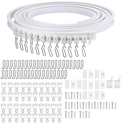 Flexible Decken-Vorhangschiene 5M Gebogene Vorhangschiene mit Rollen | Gardinenschiene Flexible Halterung für Deckenmontage für Raumteiler Duschvorhang Schlafzimmer Stummen Rollen