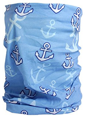 Halstuch Schlauchschal Damen Multifunktionstuch Schutz Herren Maritim-Look mit Anker Outdoor Atmungsaktiv Wetterfest Sport Rundschal Motorrad Tuch Loop (Anker hellblau)