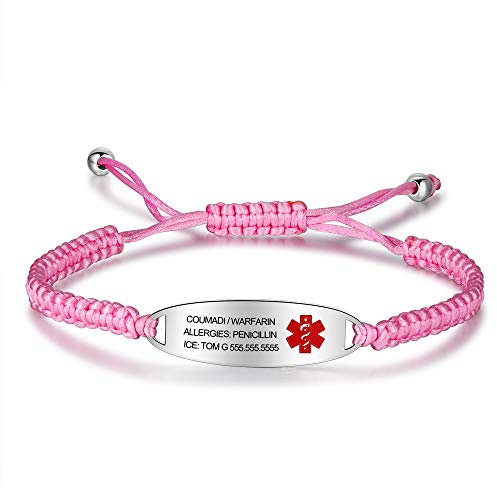 Braccialetti di allerta medica personalizzati, braccialetti identificativi in acciaio inox, braccialetto di emergenza SOS per uomini e donne, incisione gratuita, Medio, Silicone
