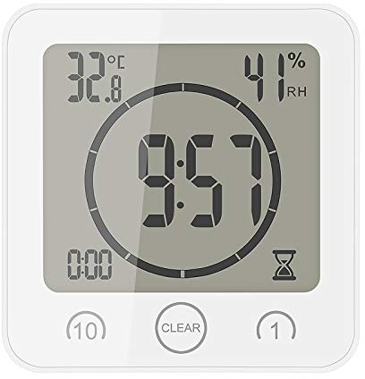 Wowlela Orologio da Bagno, Orologio da Parete per Doccia con Funzione di Misurazione Dellumidità di Temperatura Orologio da Parete Digitale Impermeabile con Timer per Cucina