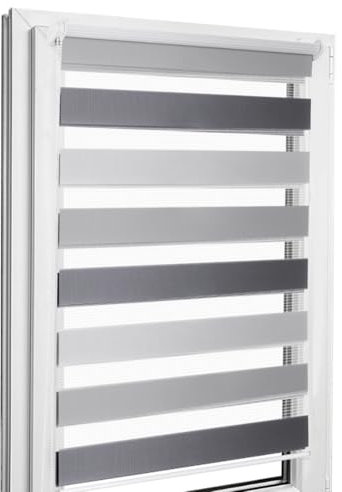 Home-Vision® DuoRollo Klemmfix, Doppelrollo ohne Bohren mit Klämmträgern, DuoRollos für Fenster und Türen (Hellgrau-Grau-Graphit, B90cm x H220cm)