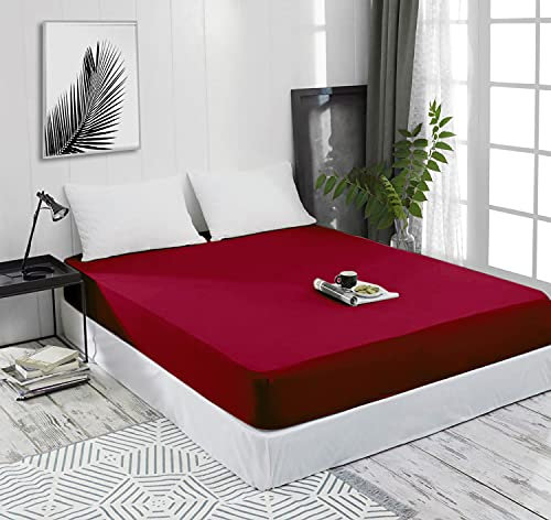 Mixibaby Spannbettlaken Jersey Spannbetttuch 100% Baumwolle Bettlaken Spannbettuch Laken 28 Farben, Größe:180 x 200 cm, Farbe:Weinrot