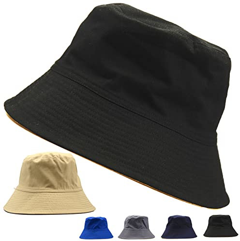 MUNULA Extra große Fischerhüte für Herren, großer Kopf, übergroß, Baumwolle, wendbar, Unisex, Fischerhut, 60 - 65 cm, Outdoor, Schwarz/Khaki, XXL/3XL