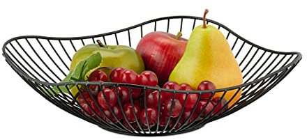 Relaxdays Obstschale Metall, Flacher Obstkorb, H x D: 7,5 x 27 cm, Drahtkorb für Früchte, Gemüse & Brot, modern, schwarz