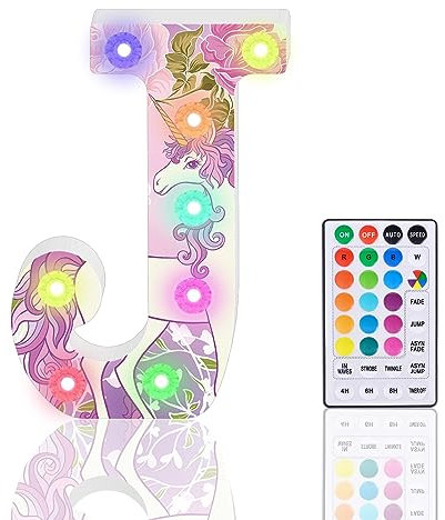 Light Up Letters, Glitter LED Letter Lights 18 Color Changing Diamond Alphabet Sign Night Light with Remote Control for Girls Gifts Birthday Bar Wedding Party Christmas Valentine Wall Table Decor - J