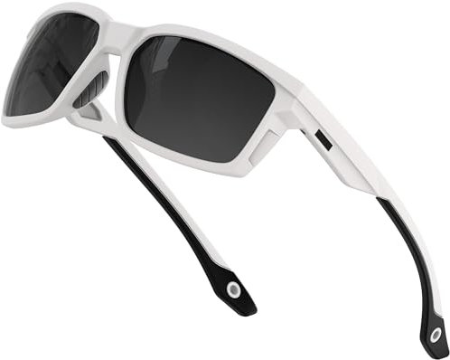 ATTCL Lunettes de soleil de sport polarisées pour homme avec protection UV400, Monture blanche/verres gris (non miroir), Medium