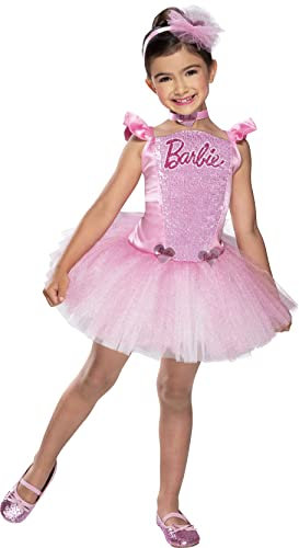 RUBIE'S Barbie - Costume da Barbie BALLERINESequins per bambini, taglia 3-4 anni, vestito con tutù da ballerina rosa, fascia per capelli e collana