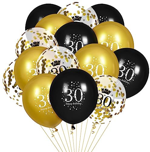 RUMIA Luftballons 30. Geburtstag, 15 Stück Schwarz Gold 30. Geburtstag Luftballons Schwarz Gold 30. Geburtstag Partydekoration für Männer Frauen 30. Geburtstag Jubiläumsdekor, A78121Q