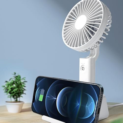 Ventilador portátil de mano de 1200 mAh,Tragbarer Ventilator,Mini Tischventilator con carga inalámbrica,3-stufig einstellbare tragbare batteriebetriebene Ventilatoren,USB-aufladbarer Tischventilator