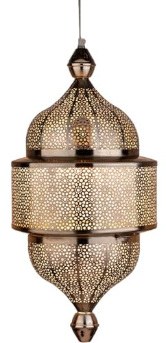 Marrakesch Pendelleuchte Hängelampe 56cm groß Lampenschirm aus Metall | Lampe Leuchte Wohnzimmerlampe Ihdaa Silber als aesthetic Deko im Wohnzimmer | Esszimmerlampe über den Esstisch im Esszimmer