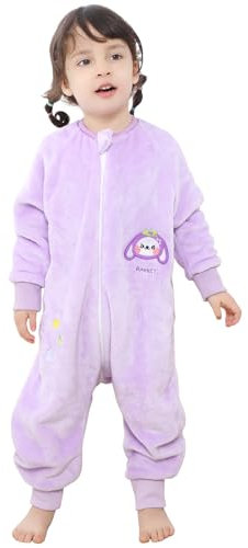 Thermo Schlafanzug Kinder Schlafsack Winter Baby Mit Füßen Schlummersack Winterschlafsack Mit äRmel Warme Gefüttert Babyschlafsack Schlafstrampler Junge MäDchen Pyjama 120 Lila Kaninchen