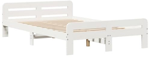 vidaXL Massivholzbett, Holzbett mit Kopfteil Fußteil Lattenrost, Doppelbett für Schlafzimmer, Bett Bettgestell, Weiß 120x190cm Kiefernholz