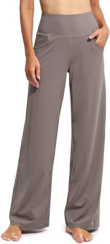 G4Free Yoga Hose Damen Weites Bein Hohe Taille Yogahose mit Taschen Jogginghose Strecken Locker lässig Sporthose(Regular,Taupe,L)