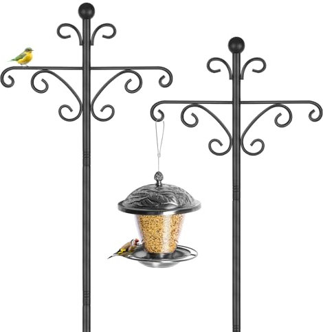 Vogelfutterstation, 196 cm, freistehende Futterstation für den Garten, robuste Metall-Doppel-Schäferhunde-Haken für Lichter, Ständer, Schwarz, 2 Stück