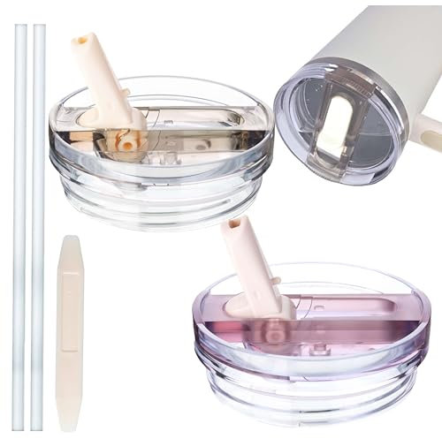40oz Tumbler Detachable Flip Straw Lid for Stanley Cup Accessory,Leak Proof Lids for Stanley Cup, Accessories Compatible with Stanley Cups Cover (Black & Rose, 40oz) (Rose Quartz & Cream)