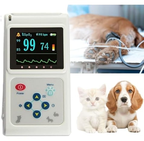 Veterinär-Pulsoximeter für Hunde, Katzen, Haustiere, Familien- und Tierkliniken, Ohr-/Zungen-SpO2-Sensor, tragbarer Pulsmesser für Tiere mit Sonde und USB-Kabel