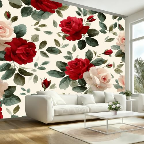 Generisch Aquarell Pflanzen Rosen Blumen Tapete Vliestapetenkleister 500x317cm (B x H) Wandtapete Tapeten Vliestapete Möbelfolie Natür Blumen Tapete für Schlafzimmer Schränke Küchentapete