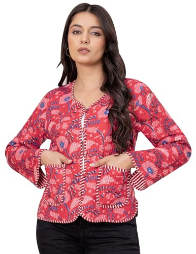 scorpionbliss Indian Handmade Cotton Quilted Jacket for Women – Reversible Boho Patchwork Coat, Vintage Hand Block Print Short Jacket, Lightweight Festival Outerwear
