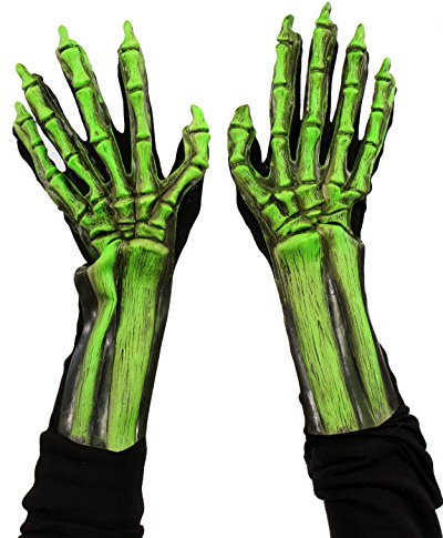 Zagone Studios Herren-Handschuhe, Einheitsgröße, UV-Schwarzlicht, Reaktivgrün, leuchtende Skelett-Hände, Handschuhe