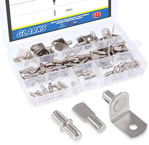 Glarks 110 Stück vernickelte Regalhalterungen für Schrank, Möbel, Regalstifte, Unterstützung 3 Stile – Silber