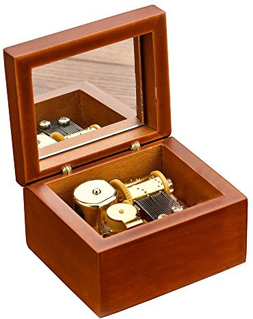 FnLy Spieluhr aus Holz mit 18 Tönen, mit vergoldetem Uhrwerk und „Die Schöne und das Biest“, Braun