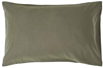 HOMESCAPES Luxury Soft Linen Pillowcase Plain Dark Green Textured Natural French Flax Fibre Linen & Pure 100% Cotton Blend Khaki Green Standard Pillowcase