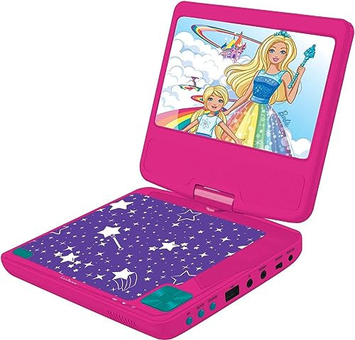 Lexibook- Barbie Lecteur DVD Portable, écran LCD 7”, 2 Haut-parleurs, Batterie Rechargeable, Rose, DVDP6BB