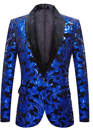 PYJTRL Giacca da Uomo in Velluto con Paillettes con Motivo Floreale (Allegro, XS)