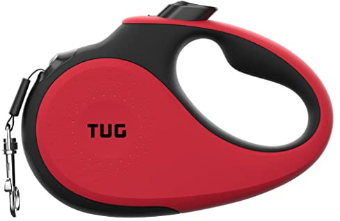 TUG 360° Tangle-Free Retractable Dog Lead for Up to 50 kg Dogs | 5 m Strong Nylon Tape | One-Handed Brake, Pause, Lock (Large, Red)