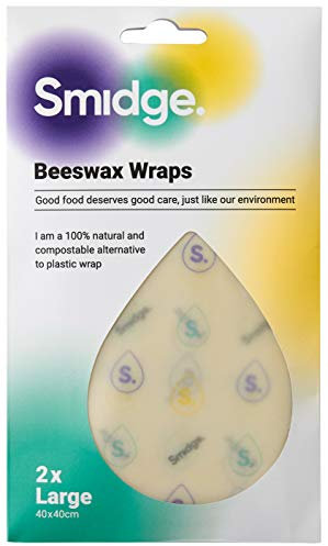 Smidge 2 -Piece Large Beeswax Wrap Set - Reusable Food Wraps, 100% Organic, Eco-Friendly Plastic Wrap Alternative, Droplet Pattern