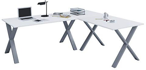 VCM Eckschreibtisch Schreibtisch Computer Winkeltisch Lona T. 80 cm X Silber 160, 160, Weiß