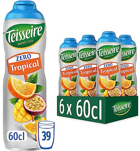 Teisseire Zéro Sucre, Sirop Tropical pour Boisson Rafraîchissante, Cocktails, Bidon 6x60cl