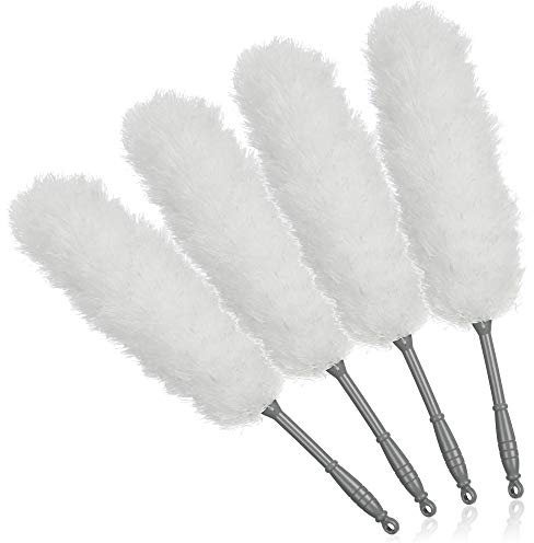 COM-FOUR® 4X Plumero - Limpiador de Polvo de Microfibra Largo y Estrecho - para Limpiar radiadores y desempolvar en casa (4 Piezas - Gris/Blanco)