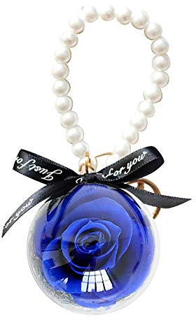 Porte-clés avec pendentif rose éternelle préservée - Pour sac, portefeuille - Bleu - taille unique