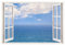 Leinwandbild mit Fensterblick – Meer mit Wolken 90 x 60 cm - Keilrahmen mit Druck