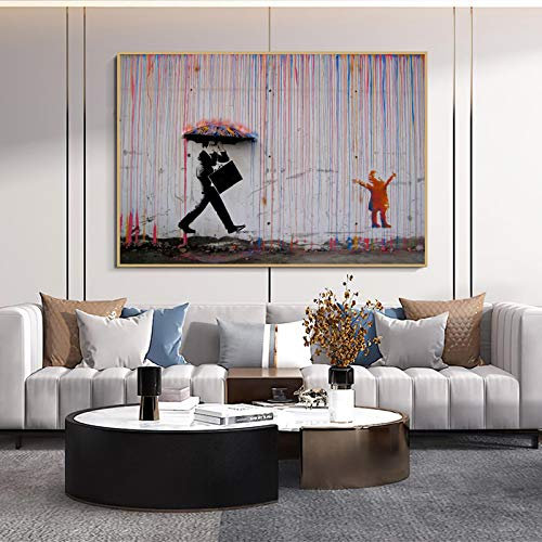 Banksy Street Graffiti Kunst Poster und Drucke Bunte Regen Kunst Leinwand Malerei Wandkunst Bild für Wohnzimmer Home Decor 50x70cm rahmenlos