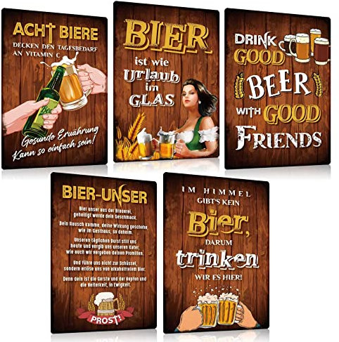 ZDFDC 5er Blechschilder Bar Set Retro Bier 20x30cm - Vintage Metall-schilder mit Lustig Spruch - Vintage Bier Bar-Schild Beer Geschenk für Bar Pub Club Partykeller Theken Deko (SET D)
