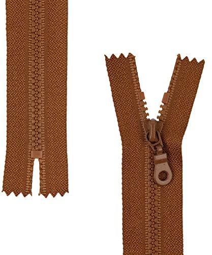 Nicht teilbarer Reißverschluss, 2 Stück, 40 cm Schienenlänge, in Braun, #3 RV Größe, 4,5 mm Schienenbreite, 30 mm Bandbreite, Ersatz Reissverschluss Kunststoff, Kunststoffreissverschluss # 3 Grösse