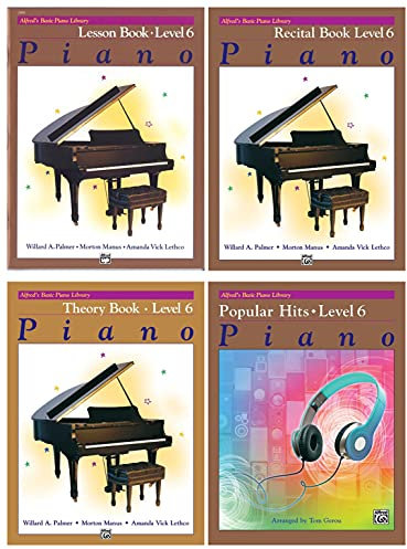 Alfred's Basic Piano Library Level 6 Set (4 Books) - Lesson 6, Recital 6, Theory 6, Popular Hits 6