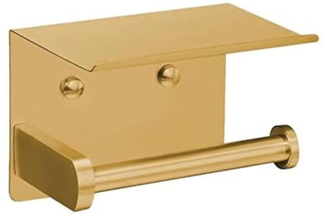 VAEHOLD Porte-Papier Toilette Autocollant avec étagère pour téléphone - Support Mural en Acier Inoxydable - Antirouille - Porte-Rouleau de Papier Toilette avec étagère de Rangement - Doré