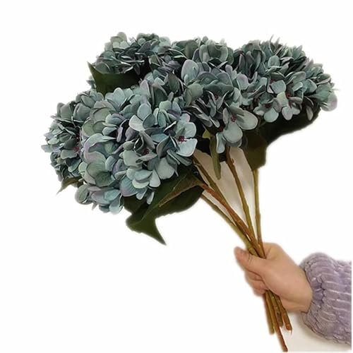 5pcs Artificial Retro Color Hydrangea Flower Branch Faux Hydrangea Macrophylla for Wedding Centerpieces Home Party Floral Arrangement (Blue)